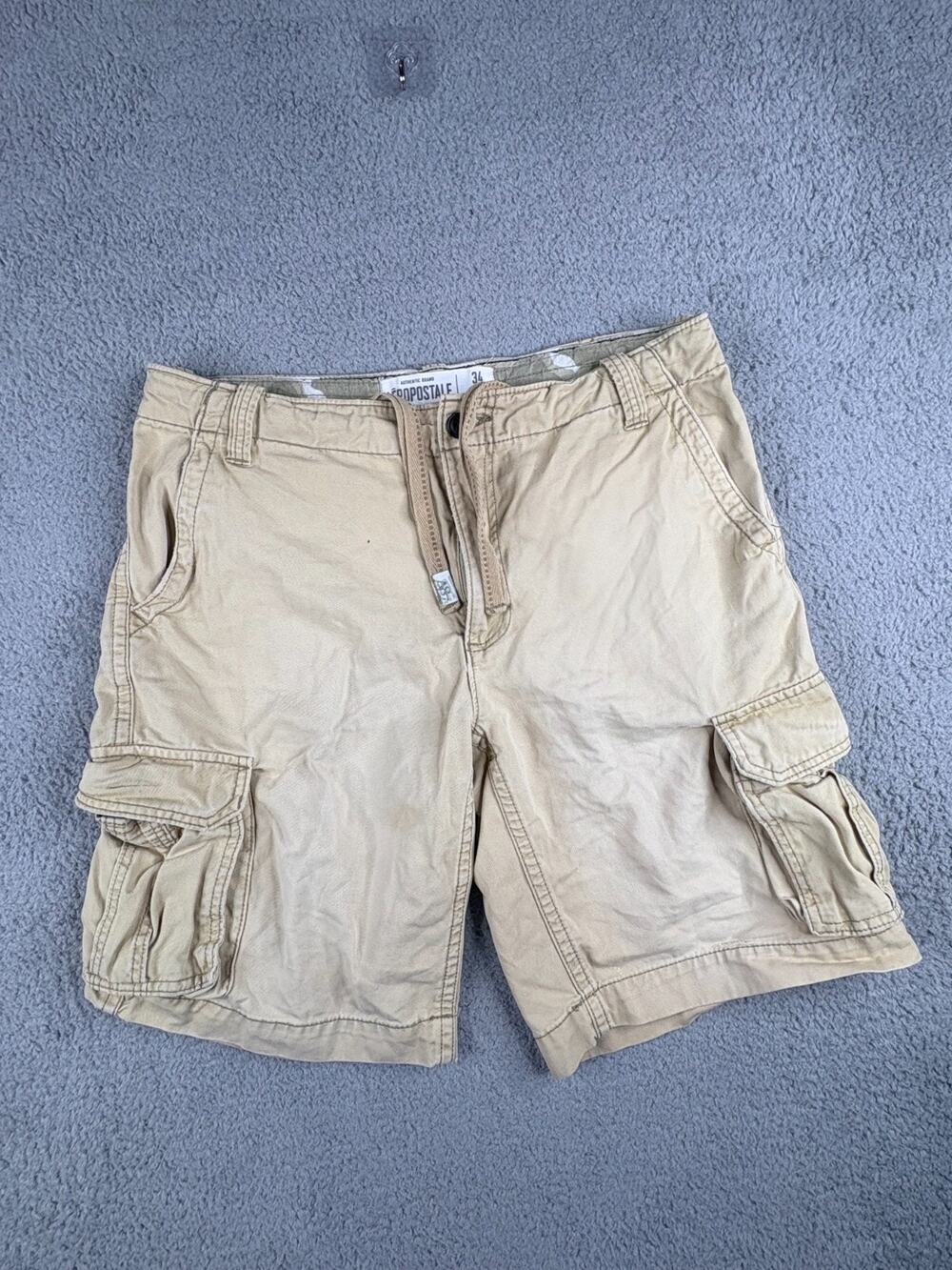 Aeropostale Cargo Shorts Men's SZ 34 Beige Drawstring Flat Front Hiking Pockets